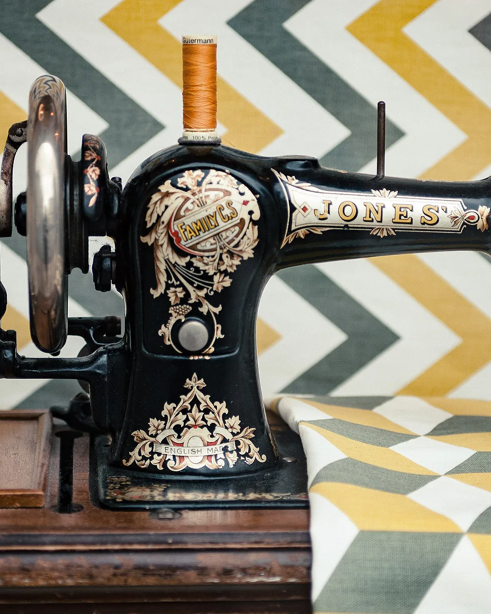An industrial sewing machine set up on the production floor