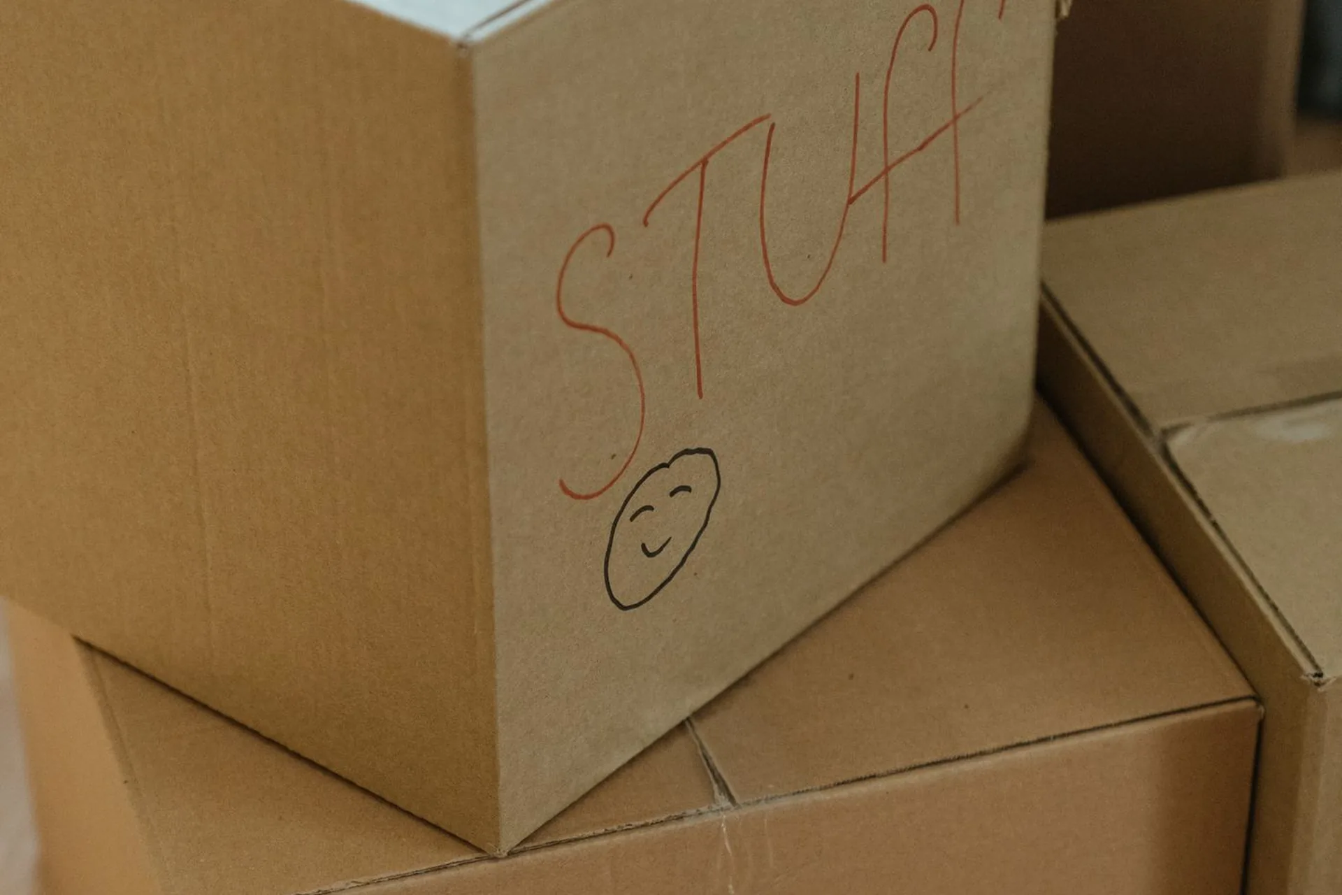 Packed cartons stacked and labelled ready for export