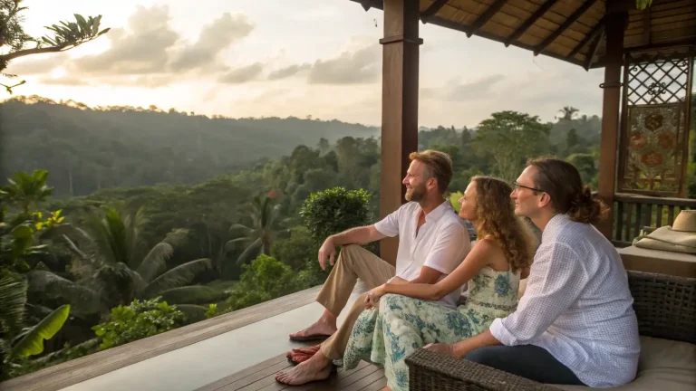 Guests relaxing at an Ubud retreat above the jungle