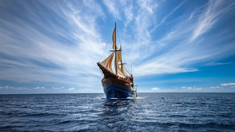 Phinisi schooner under full sail in Indonesian waters