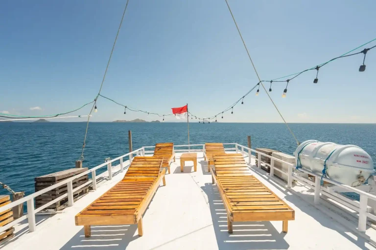 Sundeck lounge of a luxury phinisi liveaboard