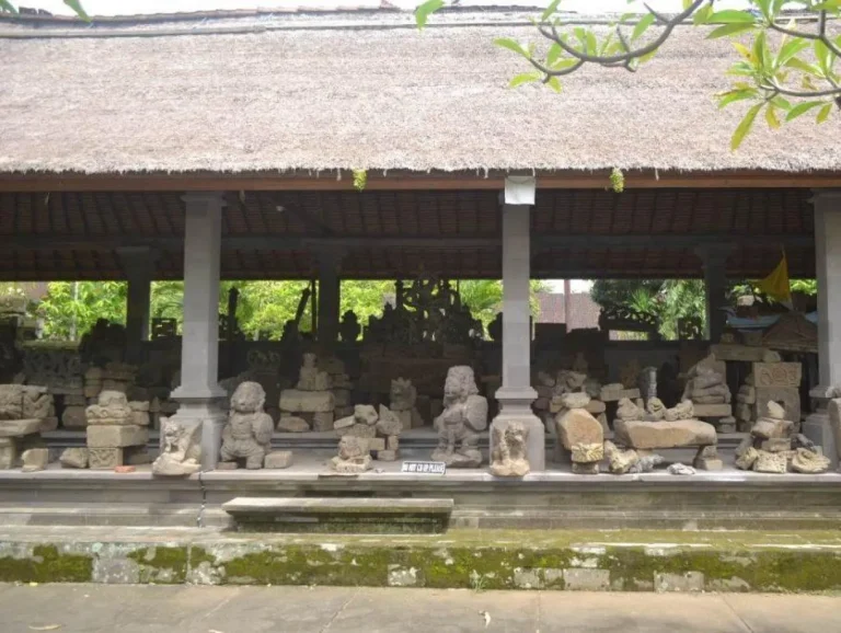 Stone carvings displayed at a Balinese art village