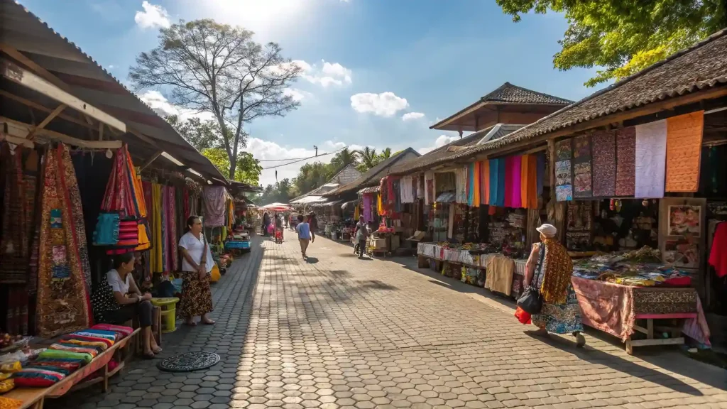 Textile and craft stalls in a traditional Balinese market